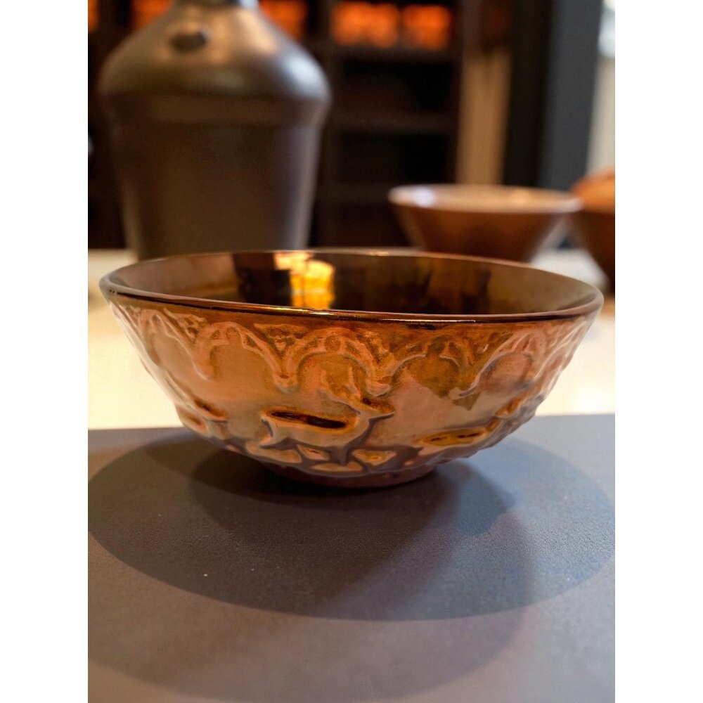 Vintage Copper Lusterware Reindeer Christmas Bowl Made In England